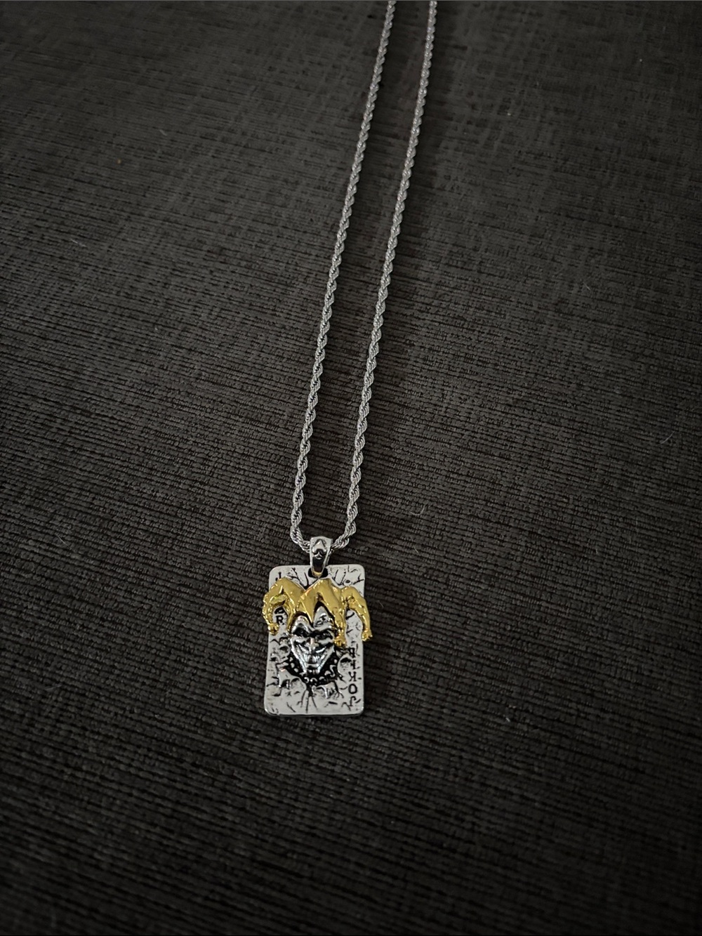 Two-Tone Jester Joker Pendant Necklace - Silver and Gold